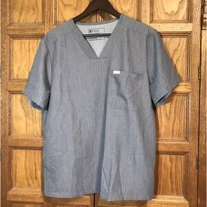 FIGS Technical Collection Scrubs Graphite Gray Men's Large Chisec Top 3 Pockets